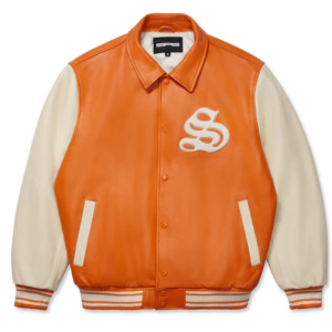 Orange Leather Sp5der Jacket