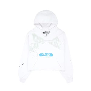 White Cropped Sp5der Hoodie