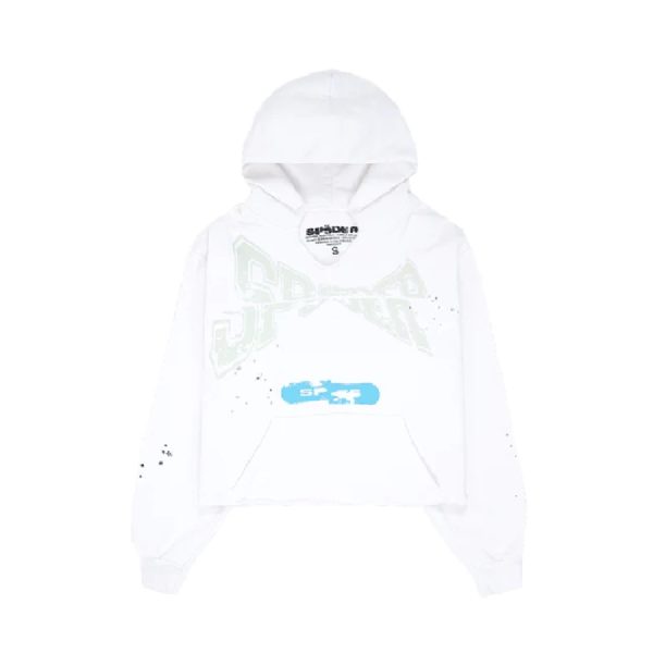 White Cropped Sp5der Hoodie