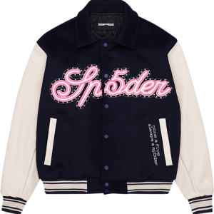 Sp5der Wool Varsity Jacket Navy Cream